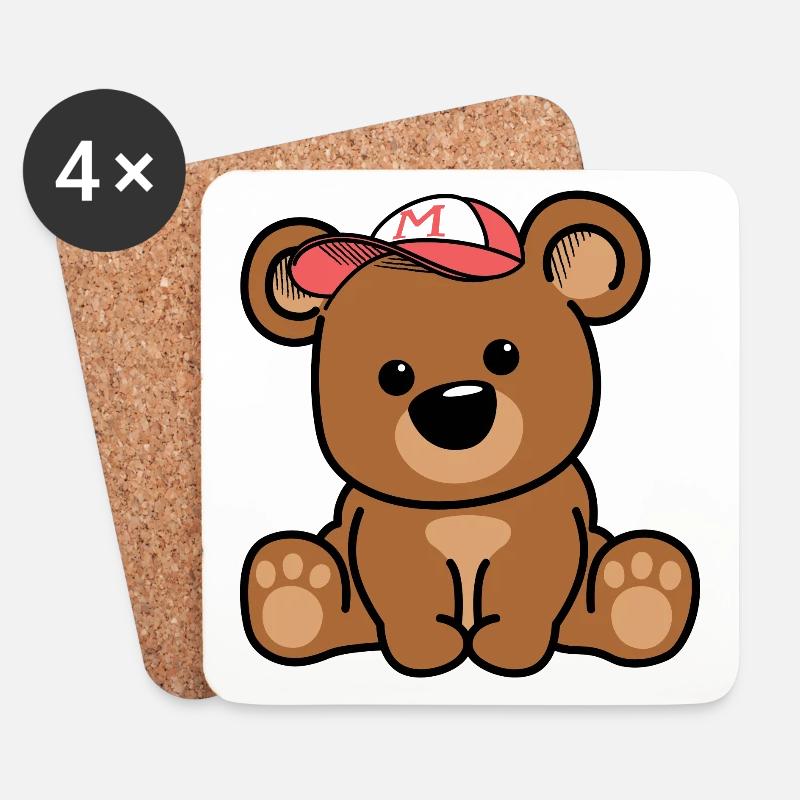 Teddy bear with cap - Coasters (set of 4) - white