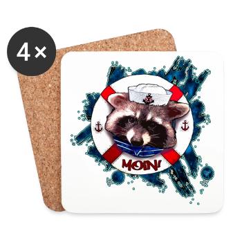 Raccoon Sailor Illustration | Yolo artwork - Coasters (set of 4) - white - Front