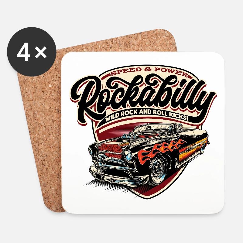 Rockabilly Hotrod Speed Flammen - neg - Untersetzer (4er-Set) - Weiß