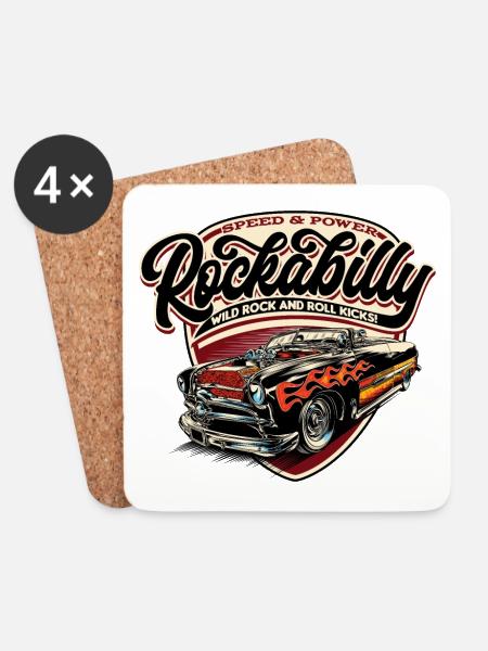 Rockabilly Hotrod Speed Flammen - pos - Untersetzer (4er-Set) - Weiß