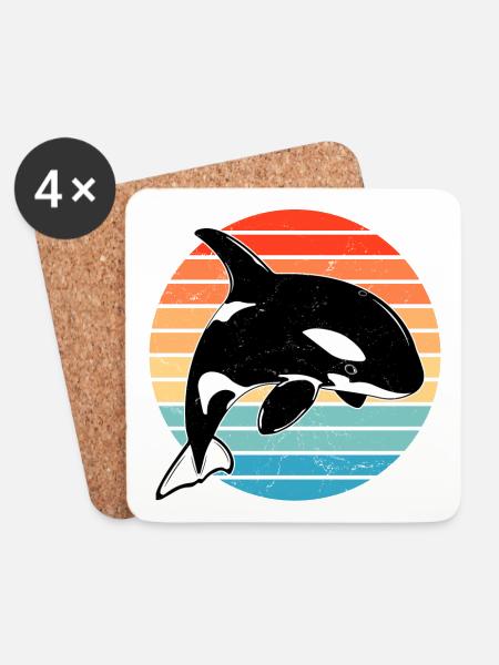 Orca Retro - Untersetzer (4er-Set) - Weiß