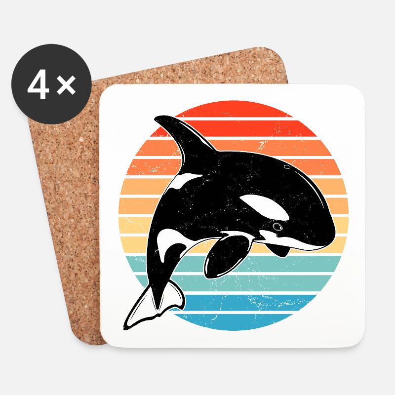 Orca Retro - Untersetzer (4er-Set) - Weiß