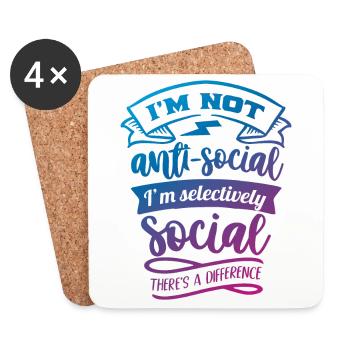 Antisocial - Social sélectif - col - Dessous de verre (lot de 4) - blanc - Devant