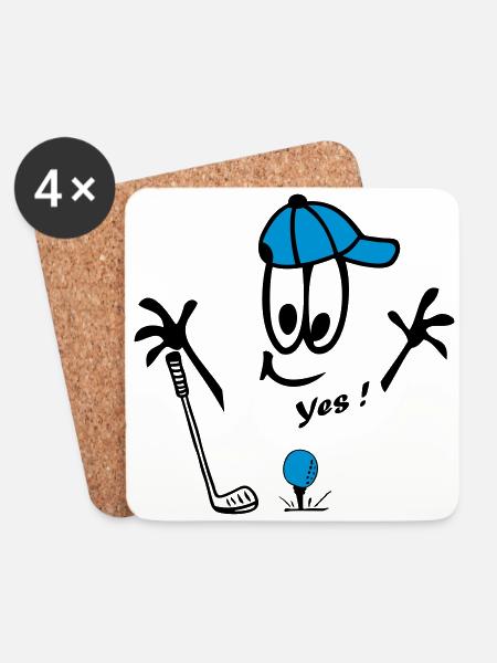 Golf, Comic, Yes - Untersetzer (4er-Set) - Weiß