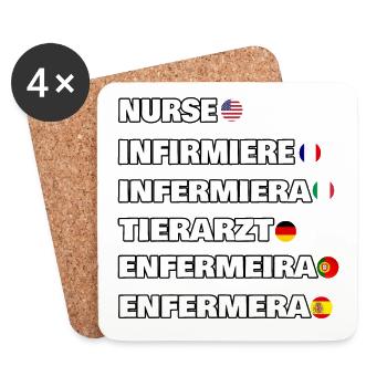 Krankenschwester in 6 verschiedenen Sprachen - Untersetzer (4er-Set) - Weiß - Vorne