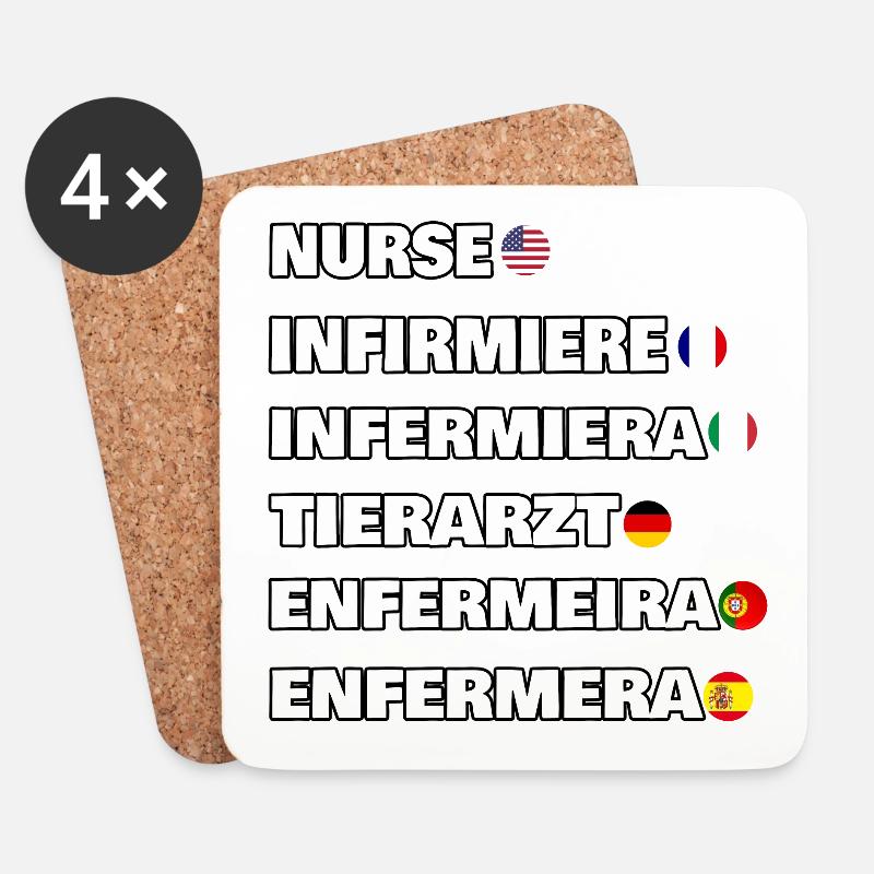Krankenschwester in 6 verschiedenen Sprachen - Untersetzer (4er-Set) - Weiß