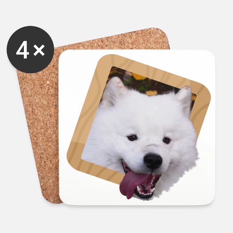 Chiot Samoyède dans un cadre - Dessous de verre (lot de 4) - blanc