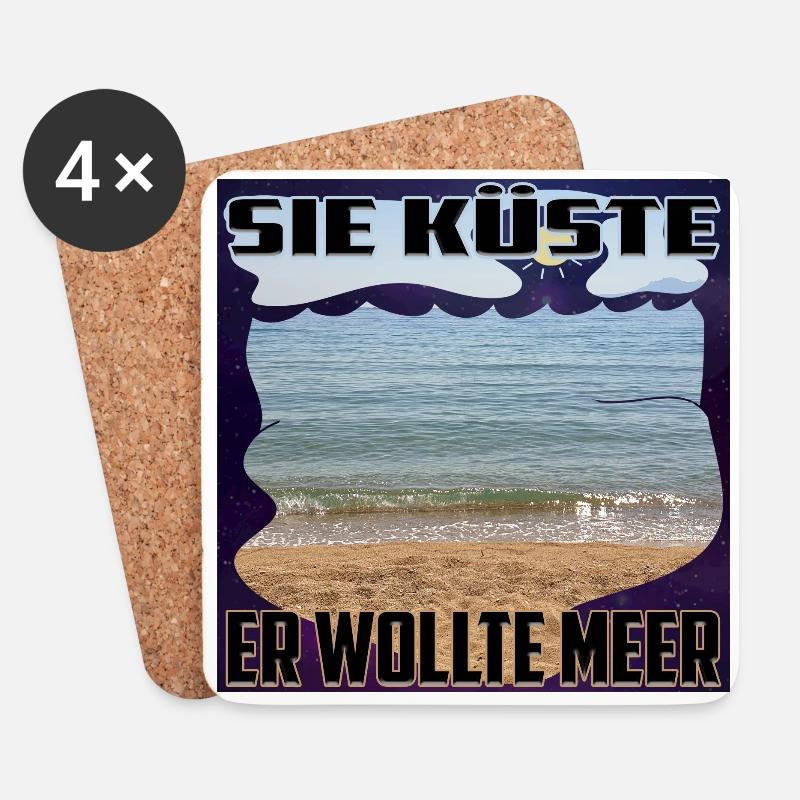 Sie Küste - Er wollte Meer / Zweideutig Universum - Untersetzer (4er-Set) - Weiß