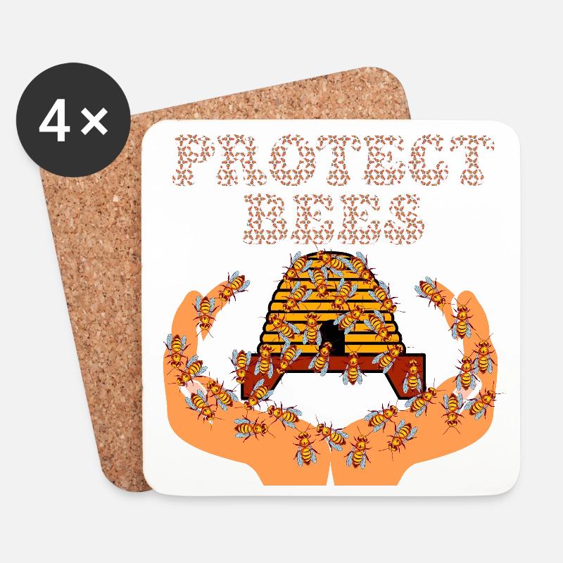 protect bees / Bienen schützen - Untersetzer (4er-Set) - Weiß