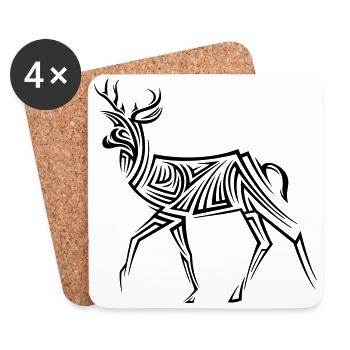 Tatouage tribal de cerf - Dessous de verre (lot de 4) - blanc - Devant