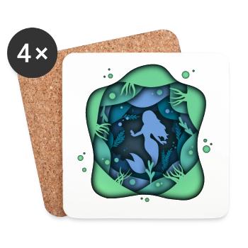 Mermaid Papercut 3D - Coasters (set of 4) - white - Front