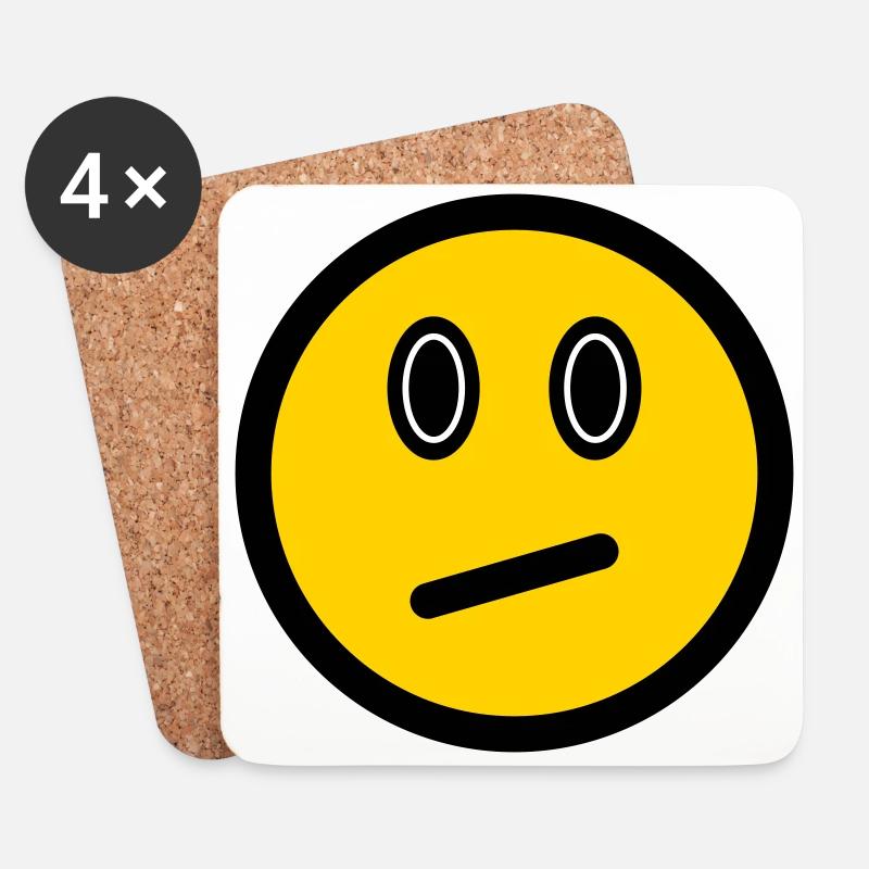 Neutrales Emoticon - Bildsymbol - Strichgesicht - Untersetzer (4er-Set) - Weiß