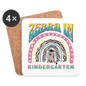Zebra im Kindergarten Regenbogen Streife Design DE - Untersetzer (4er-Set) - Weiß - Vorne