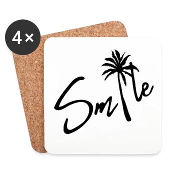 Smile Schrift Design mit Palmen Illustration - Untersetzer (4er-Set) - Weiß - Vorne