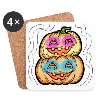 Effrayant Halloween citrouille monstre tête de visage. - Dessous de verre (lot de 4) - blanc - Devant