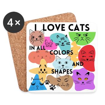 J’aime les chats de toutes les couleurs et de toutes les formes - Dessous de verre (lot de 4) - blanc - Devant