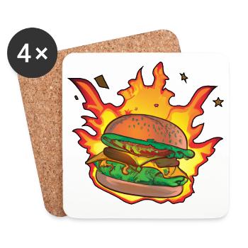 Burning Burger / Cheeseburger - Untersetzer (4er-Set) - Weiß - Vorne