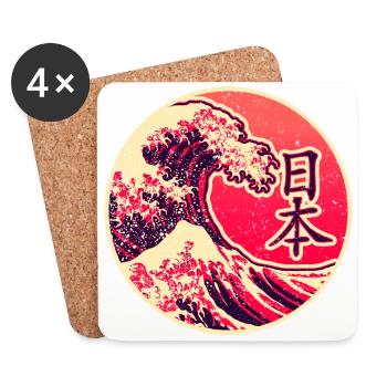 Japan in Kanji with the Great Wave of Kanagawa - Coasters (set of 4) - white - Front
