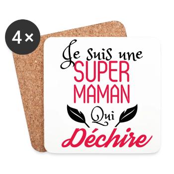 Super maman qui déchire - Dessous de verre (lot de 4) - blanc - Devant