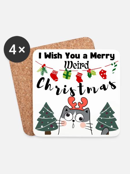 I wish You a Merry weird Christmas (Cat) - Untersetzer (4er-Set) - Weiß