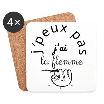 J'Peux Pas J'ai la flemme noir - Dessous de verre (lot de 4) - blanc - Devant