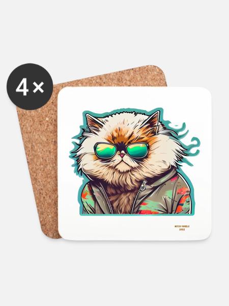 Cooler Begleiter - 16 - Persische Katze - Untersetzer (4er-Set) - Weiß