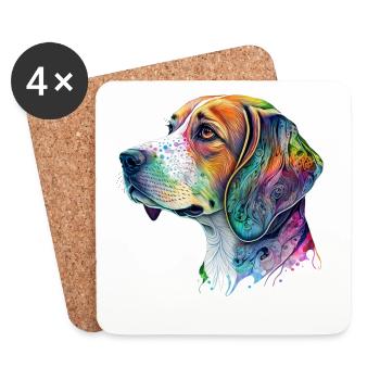 Motif de chien Beagle - Dessous de verre (lot de 4) - blanc - Devant