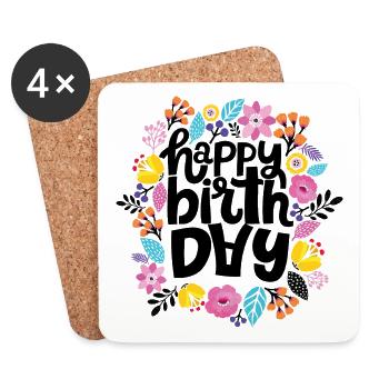 Happy Birthday - Untersetzer (4er-Set) - Weiß - Vorne