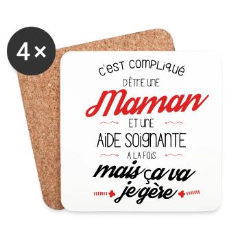 C est compliqué d être Maman et Aide Soignante - Dessous de verre (lot de 4) - blanc - Devant