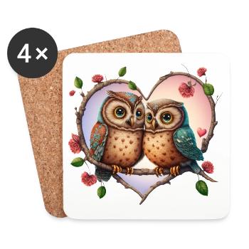 Owls Love Sweet Lovers Colorful Heart Flowers - Coasters (set of 4) - white - Front