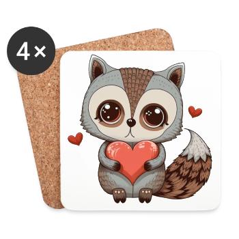 Cute raccoon embraces a heart drawing love - Coasters (set of 4) - white - Front
