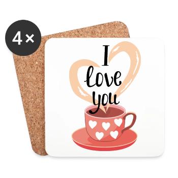 I love you Kaffee Liebhaber Geschenkidee - Untersetzer (4er-Set) - Weiß - Vorne