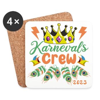 Karnevals Crew 2023 | Krone und Pfauenfedern - Untersetzer (4er-Set) - Weiß - Vorne