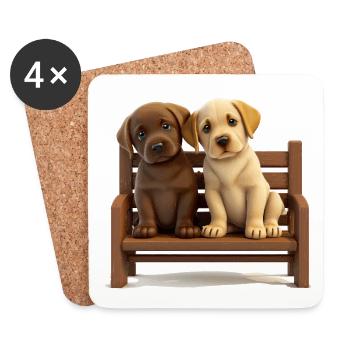 2 labradors en banque - Dessous de verre (lot de 4) - blanc - Devant