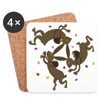 drei Osterhasen - Untersetzer (4er-Set) - Weiß - Vorne