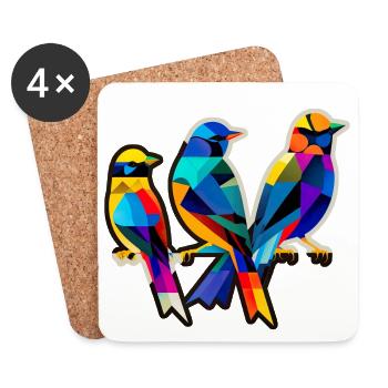 Drei kleine Vögel - Untersetzer (4er-Set) - Weiß - Vorne