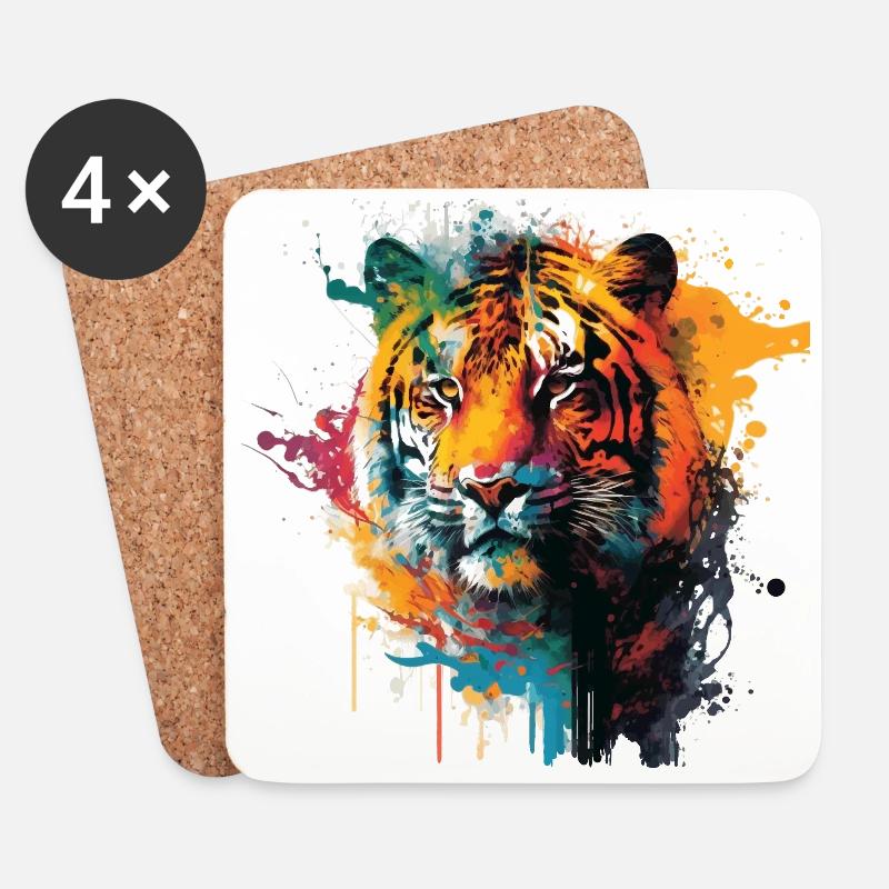 Tiger Head Gift - Coasters (set of 4) - white