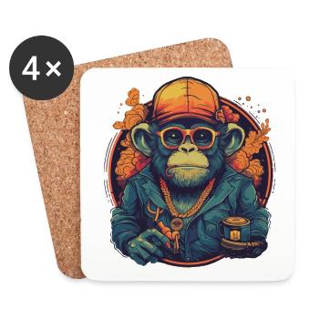 Design Monkey Affe Trip mit Becher Vintage Vibes - Untersetzer (4er-Set) - Weiß - Vorne
