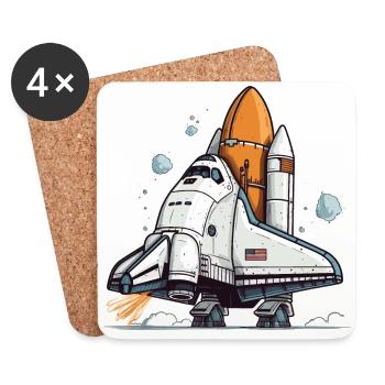 Playful Cartoon Space Shuttle - Coasters (set of 4) - white - Front