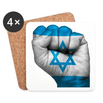 Drapeau d'Israel peint sur un poing fermé - Dessous de verre (lot de 4) - blanc - Devant