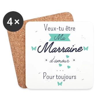 Veux tu veux tu être ma marraine d'amour - Dessous de verre (lot de 4) - blanc - Devant