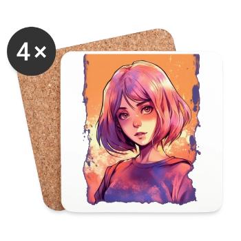 Anime Girl - Dessous de verre (lot de 4) - blanc - Devant