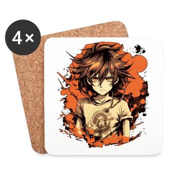 Garçon d’anime - Dessous de verre (lot de 4) - blanc - Devant