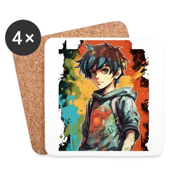 Garçon d’anime - Dessous de verre (lot de 4) - blanc - Devant