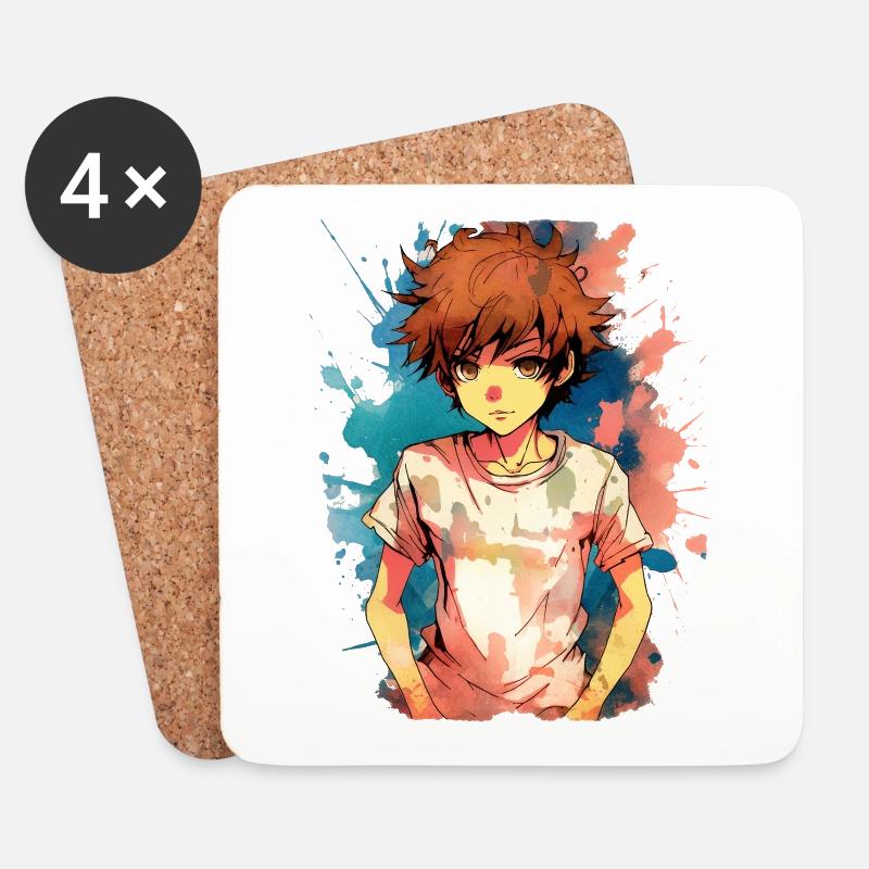 Anime Boy - Untersetzer (4er-Set) - Weiß