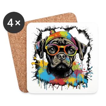 Chien - Dessous de verre (lot de 4) - blanc - Devant