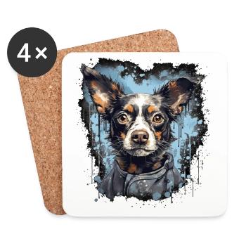 Chien - Dessous de verre (lot de 4) - blanc - Devant