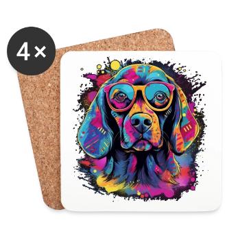 Chien - Dessous de verre (lot de 4) - blanc - Devant