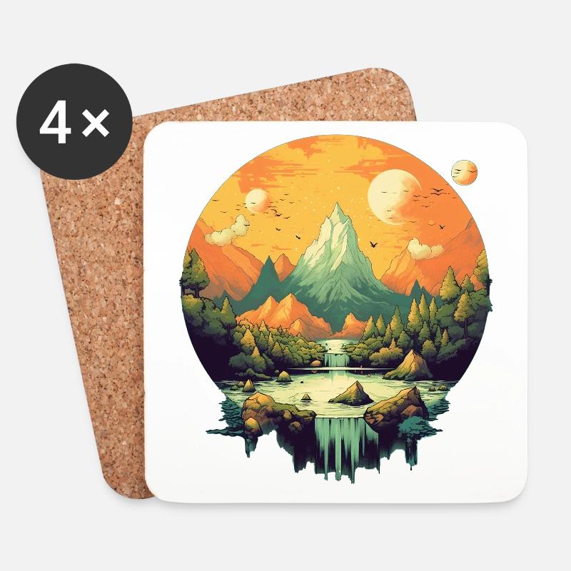 Landschaft - Untersetzer (4er-Set) - Weiß