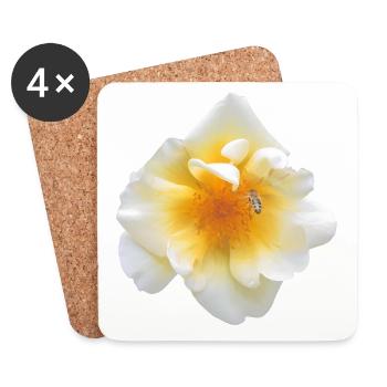 Bee Blossom Rose - Travail d’équipe - Jardin - Rose Blossom - Dessous de verre (lot de 4) - blanc - Devant